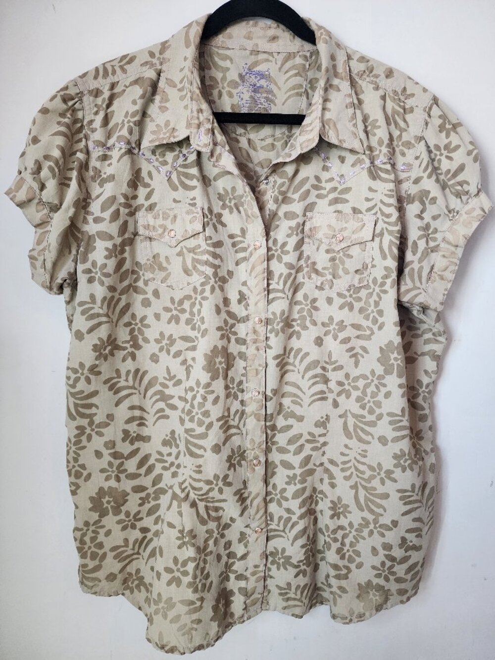 Wrangler Twenty X Floral Leaf Short Sleeve Western Button Down Shirt Cowgirl
